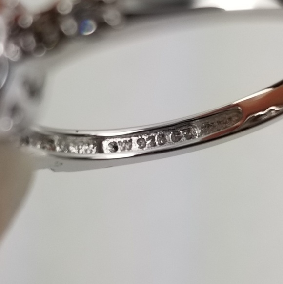 Platinum & Sterling Diamonique 3 Stone Oval Ring - Picture 3 of 8